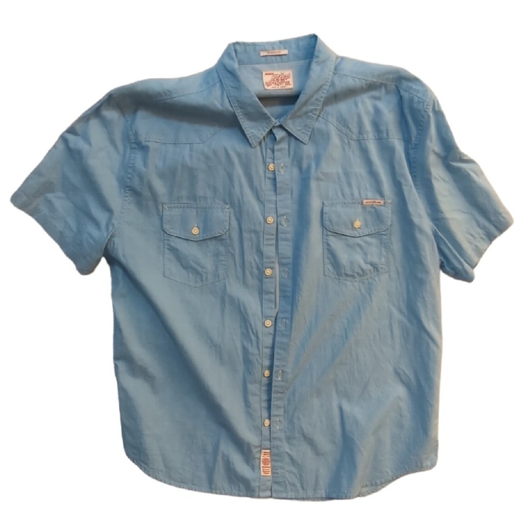 Lucky Brand short sleeve Blue XXL button shirt men Classic Fit Pockets Western
